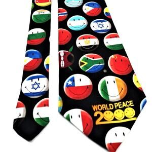Vintage Ralph Marlin Necktie Smiley Millenium 2000 World Peace Y2K